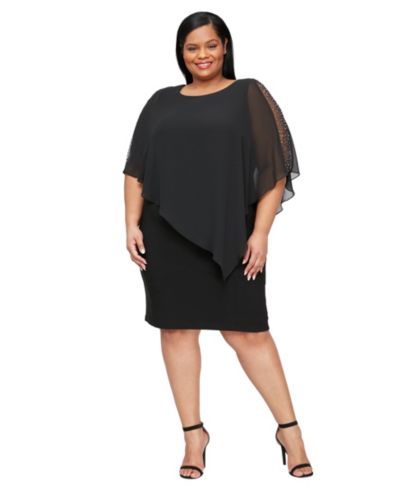 SL Fashions Women's Plus Size Crewneck Asymmetric Capelet Sheath Dress