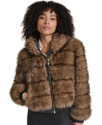 KARL LAGERFELD PARIS Women's Hooded Faux Fur Bomber Jacket