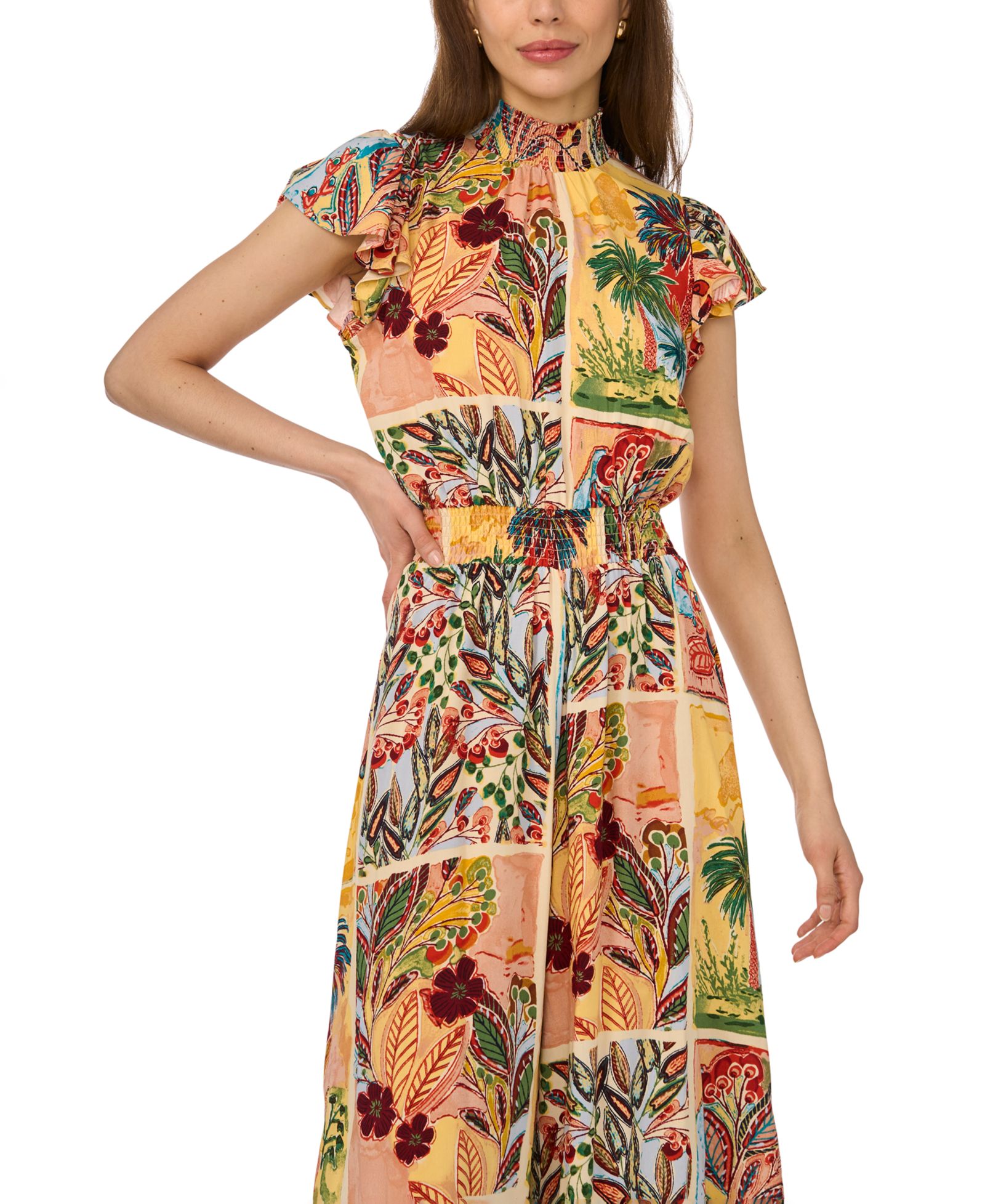 Flutter-Sleeve Smocked Waist Jumpsuit