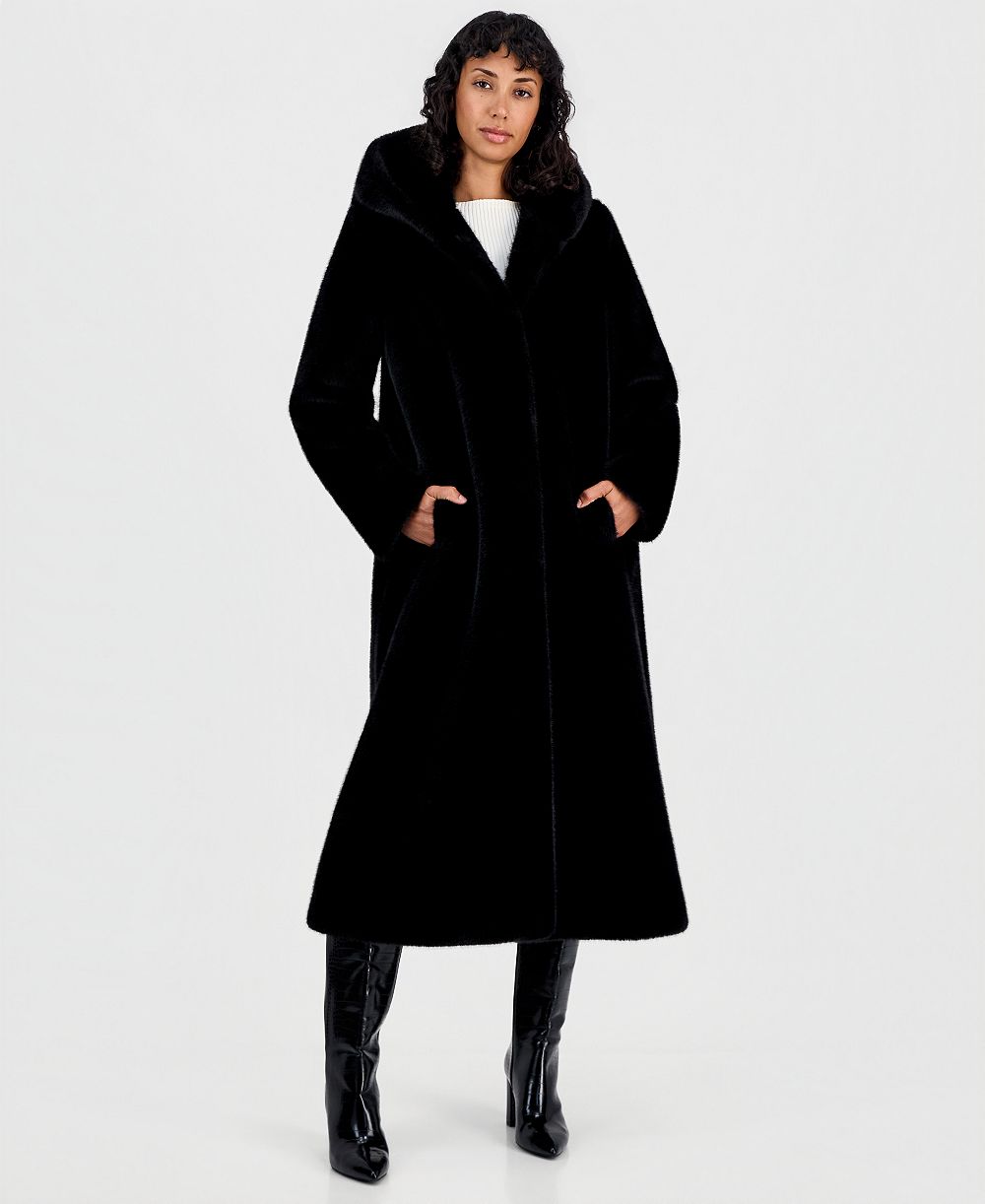 Женское длинное пальто Jones New York с капюшоном и искусственным мехом