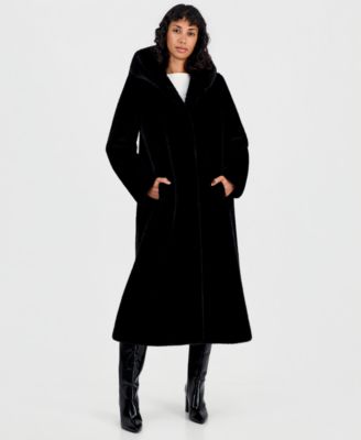 Jones New York Women's Maxi Hooded Faux Fur Coat