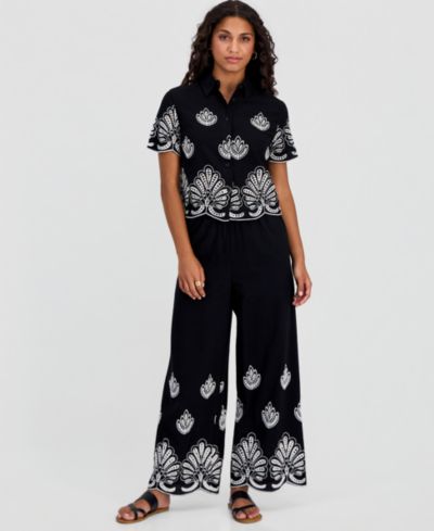And Now This Petite Cotton Embroidered Camp Shirt, Macy's Exclusive