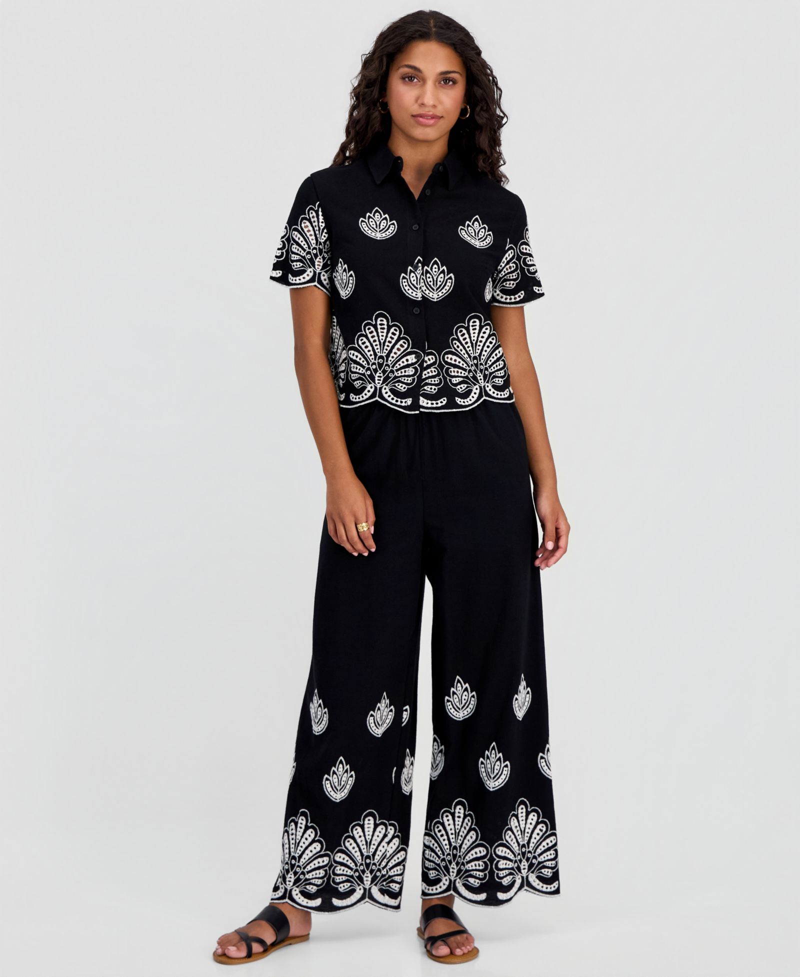 Брюки And Now This Petite Embroidered Cotton Wide Leg