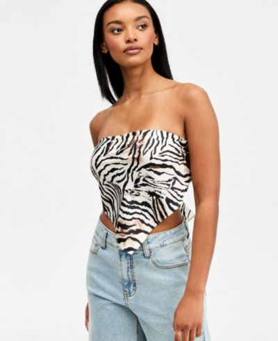 Женский топ Bar III Zebra Print Strapless Tie-Back Scarf