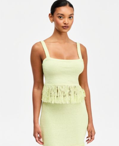Bar III Women's Square-Neck Fringe-Trim Tank Top, Macy's Exclusive