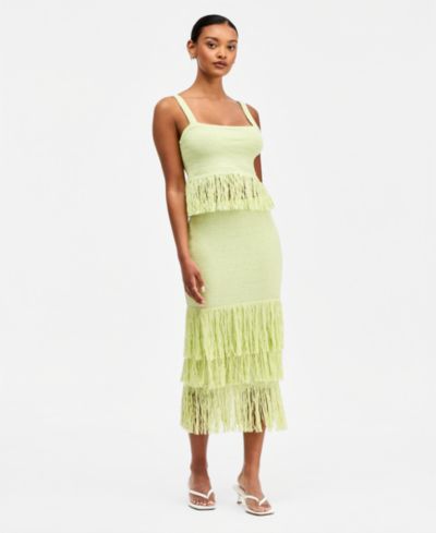 Bar III Women's Pull-On Tiered-Fringe Sweater Skirt, Macy's Exclusive