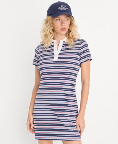Good American Women's Stripe Stretch Polo Mini Dress, Created for Macy's