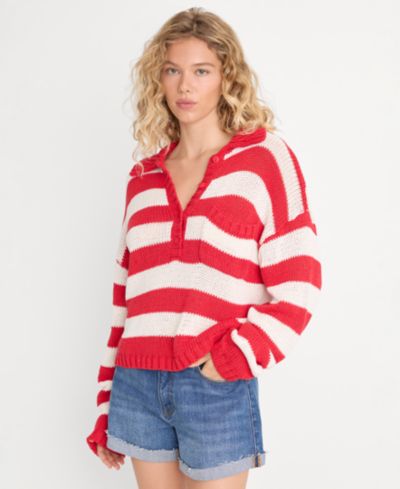 Good American Women's Boxy Henley Sweater, Created for Macy's