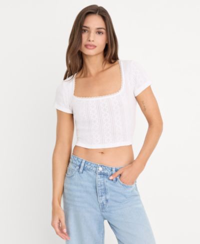 Good American Women's Pointelle Square Neck Crop Top