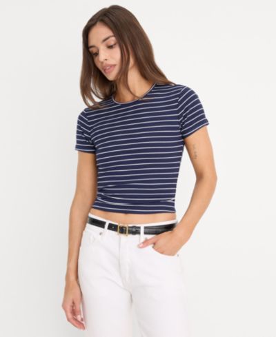 Женская укороченная футболка Good American Women's Striped Short-Sleeve Crop T-Shirt
