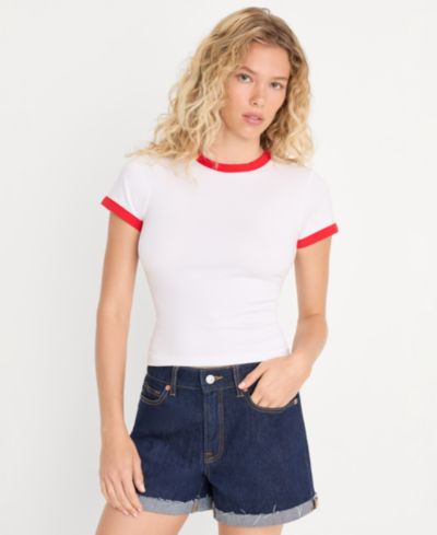 Good American Women's Super Stretch Baby Ringer T-Shirt, Created for Macy's