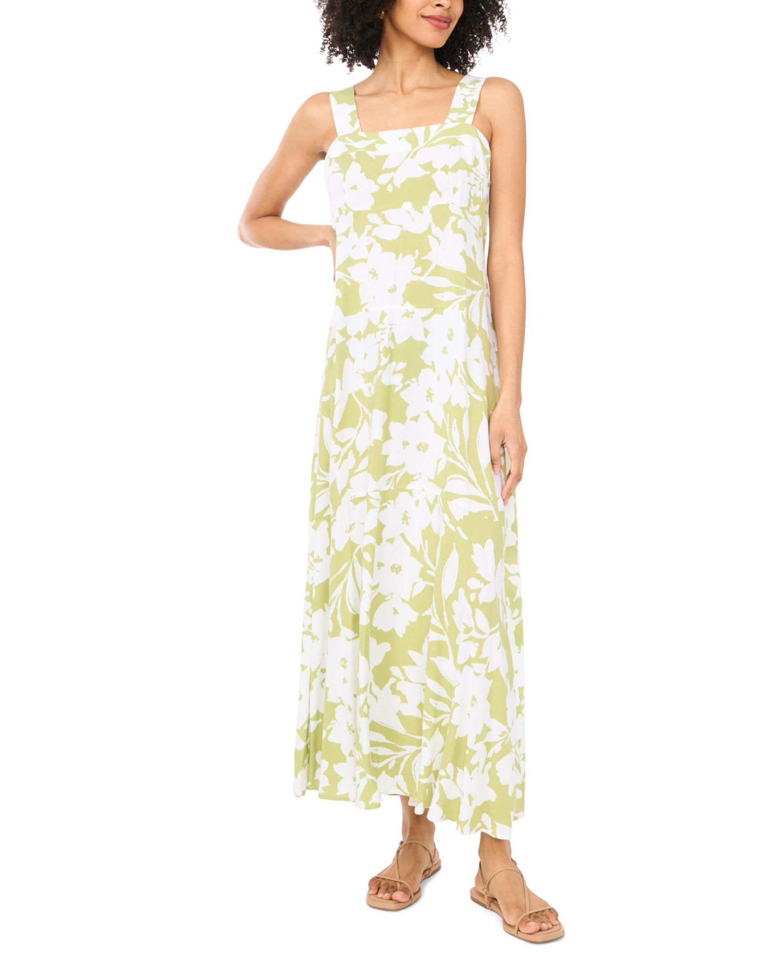 Женское цветочное платье Vince Camuto Square-Neck Smocked-Back Sleeveless Maxi
