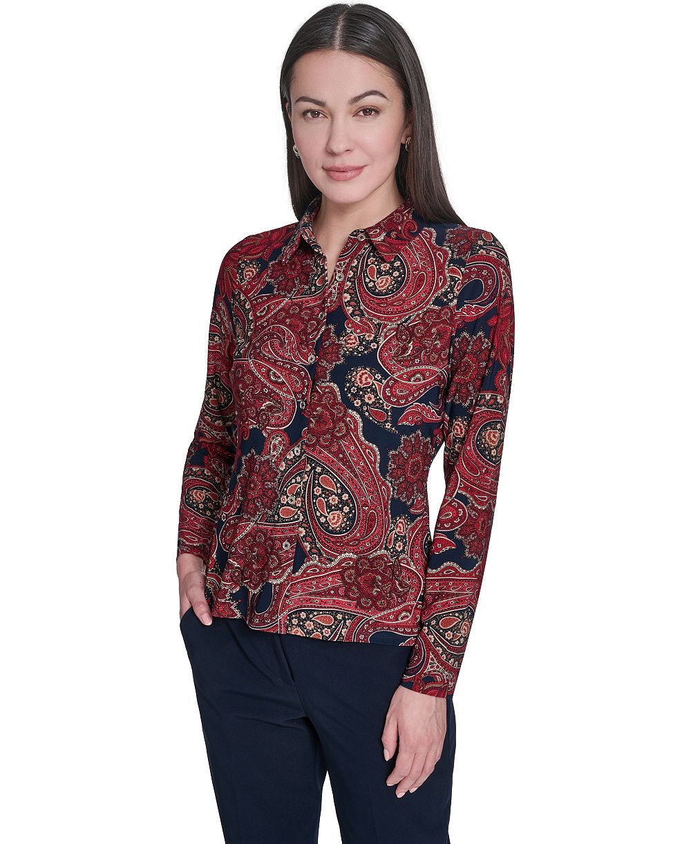 Женский топ Tommy Hilfiger Long-Sleeve Paisley Print Collared