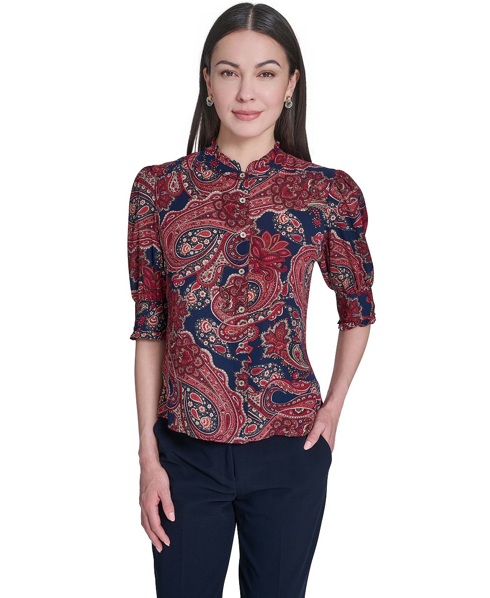 Женская блузка Tommy Hilfiger Paisley Print Ruffle Neck Button Up