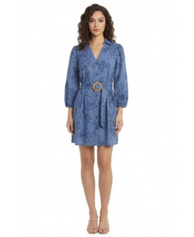 London Times платье-рубашка Petite Belted Embroidered