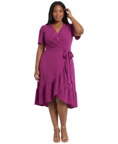 Платье London Times Plus Size Surplice Neck Ruffle Wrap