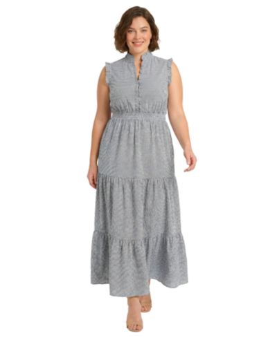 London Times Plus Size Sleeveless Tiered Maxi Dress