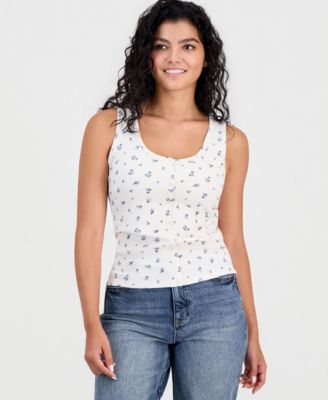 Hippie Rose Juniors' Ribbed Button Front Tank Top