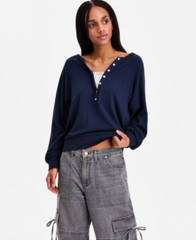 Hippie Rose Juniors' Twofer Long-Sleeve Henley Lounge Top