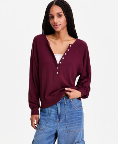 Hippie Rose Juniors' Twofer Long-Sleeve Henley Lounge Top