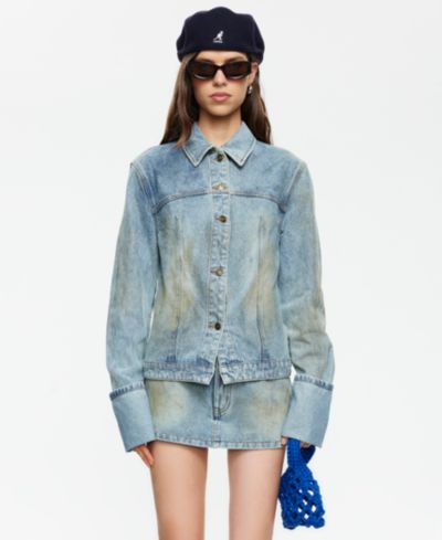 Lioness Women's The Bronx Spread Collar Button-Front Cotton Denim Jacket
