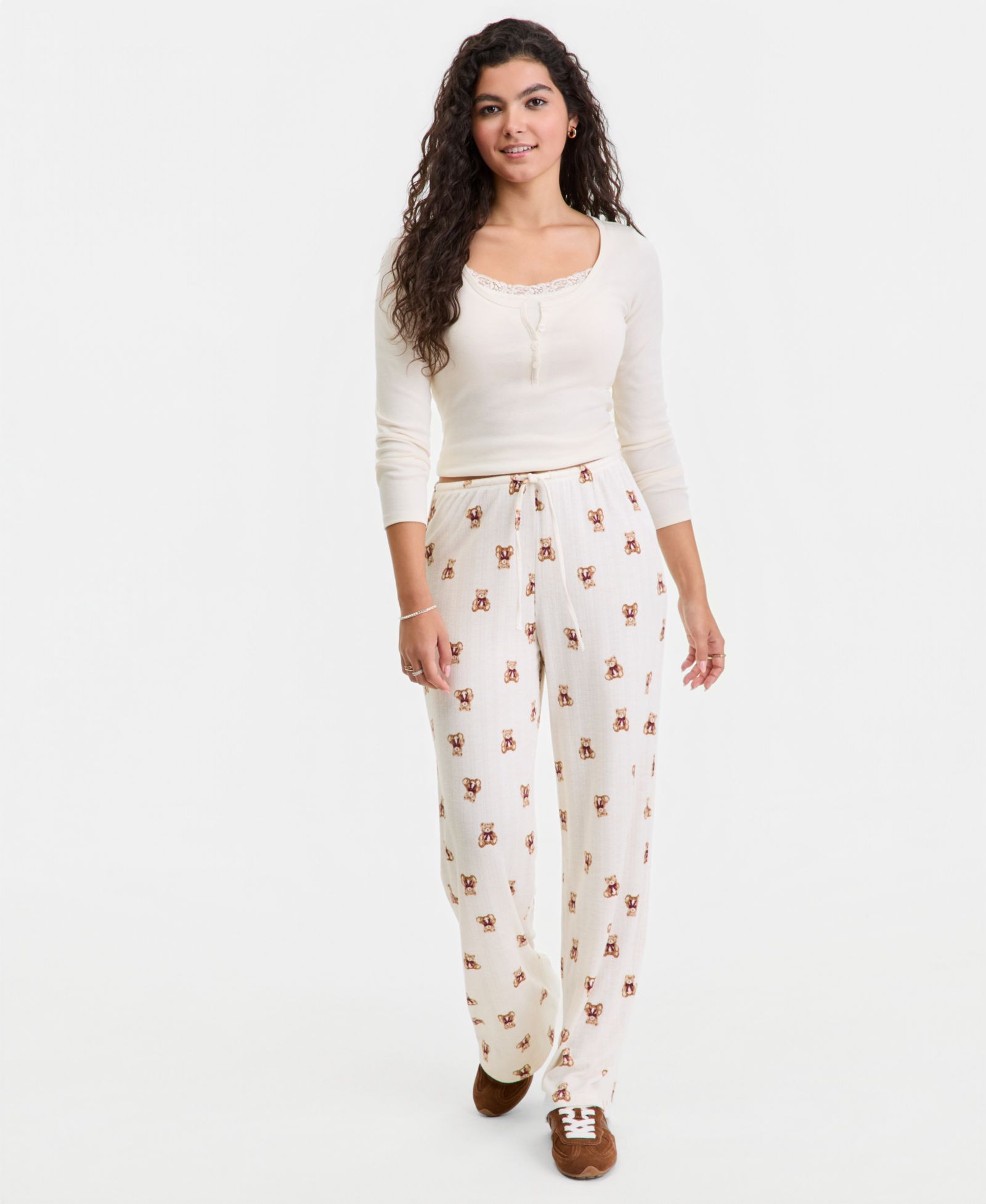Hippie Rose Juniors' Pointelle Printed Drawstring Lounge Pants