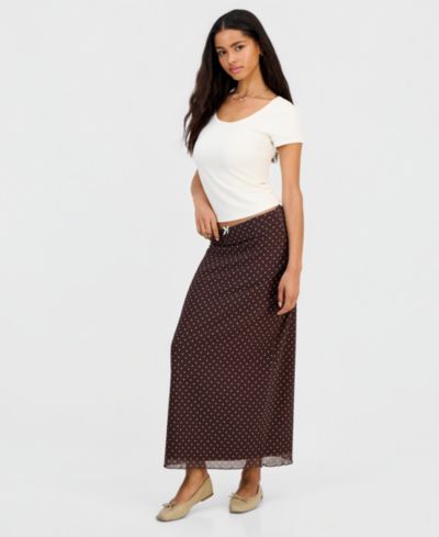 Hippie Rose Juniors' Printed Mesh Midi Skirt