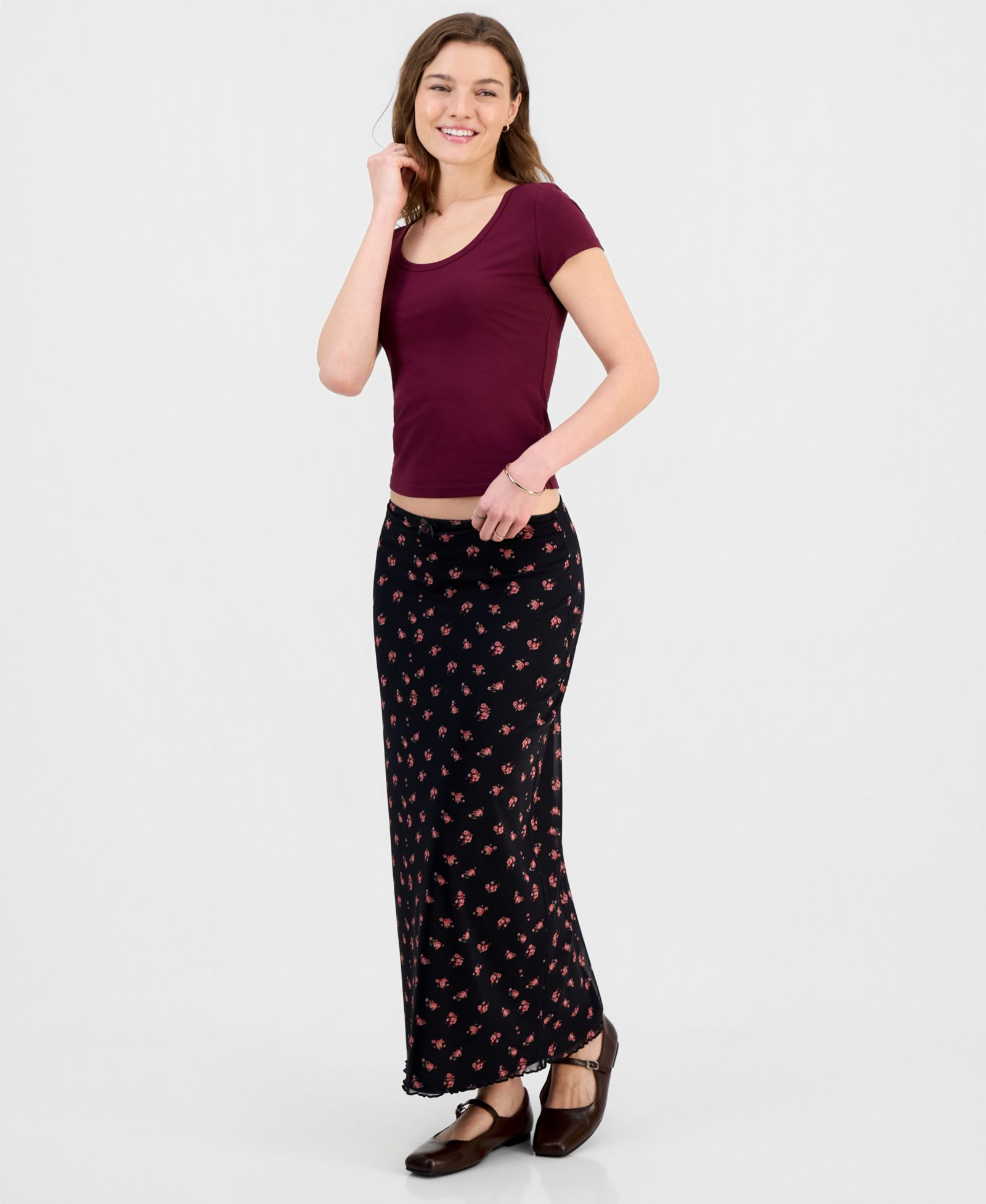 Hippie Rose Juniors' Printed Mesh Midi Skirt
