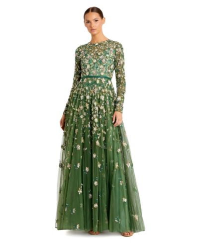 Платье вечернее Mac Duggal Petite Embellished High Neck Long Sleeve A-Line
