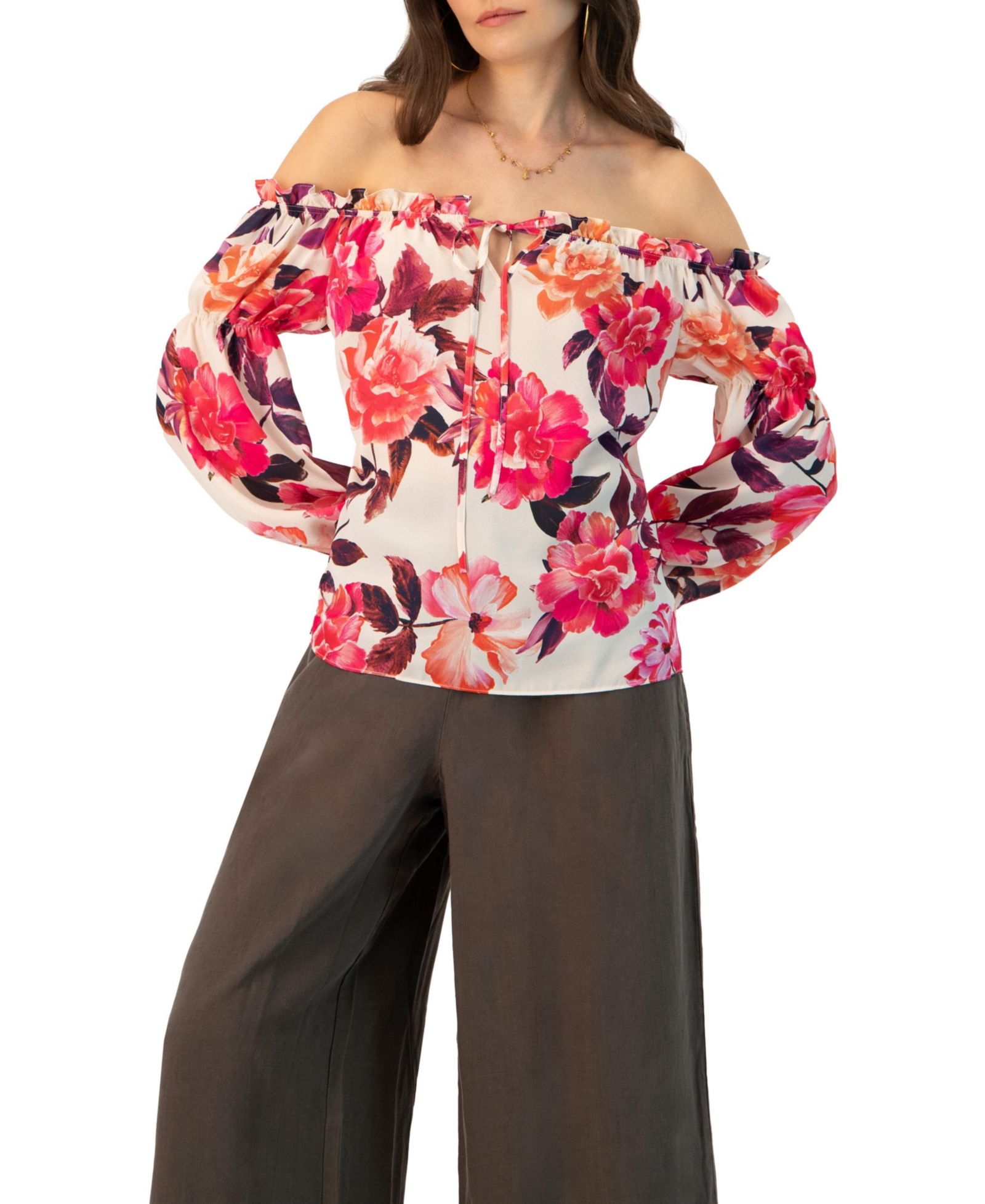 IVONNE Women's Off-Shoulder Long Sleeve Printed Blouse