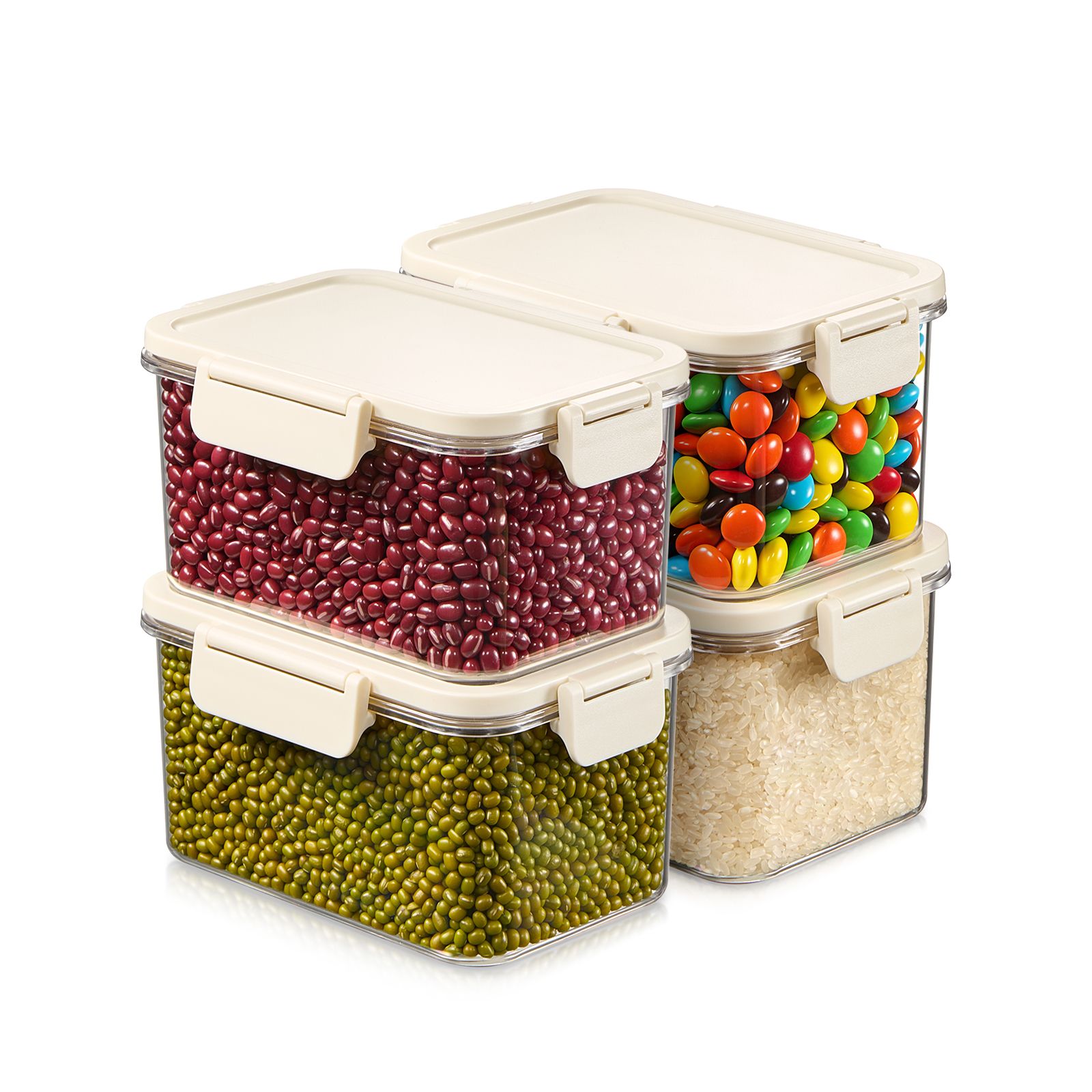 Sorbus 4 Pack 900ml/31.75oz Clear Stackable Airtight Food Storage Containers for Pantry, Rice, Pasta, Cereal and More