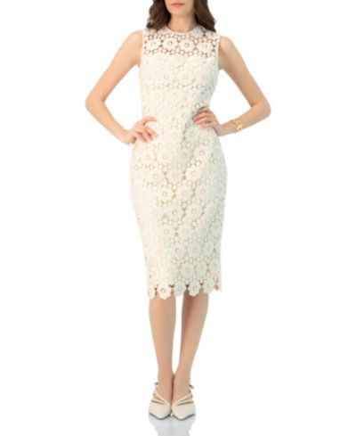 IVONNE Women's Lace Short Dress with Round Neck