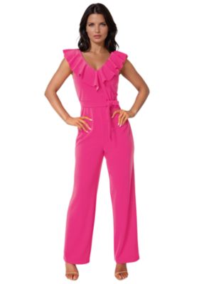 Женский комбинезон Bebe V-Neck Ruffle Scuba Crepe