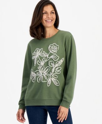 Style & Co Women's Soutache-Trim Crewneck Fleece Sweatshirt, Macy's Exclusive