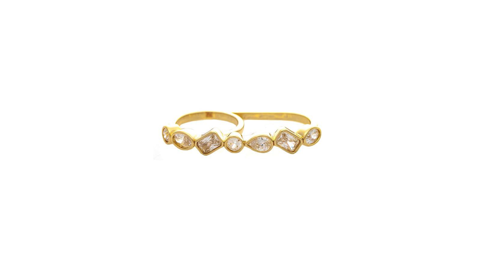 Rivka Friedman 18K Gold Plated Double Finger CZ Bezel Line Ring