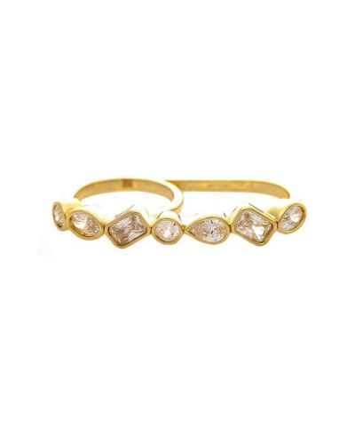 Rivka Friedman Кольцо с двойным бриллиантом CZ в золотой оправе 18K