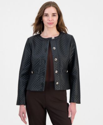 JM Collection Women's Quilted Faux-Leather Button-Front Jacket, Macy's Exclusive