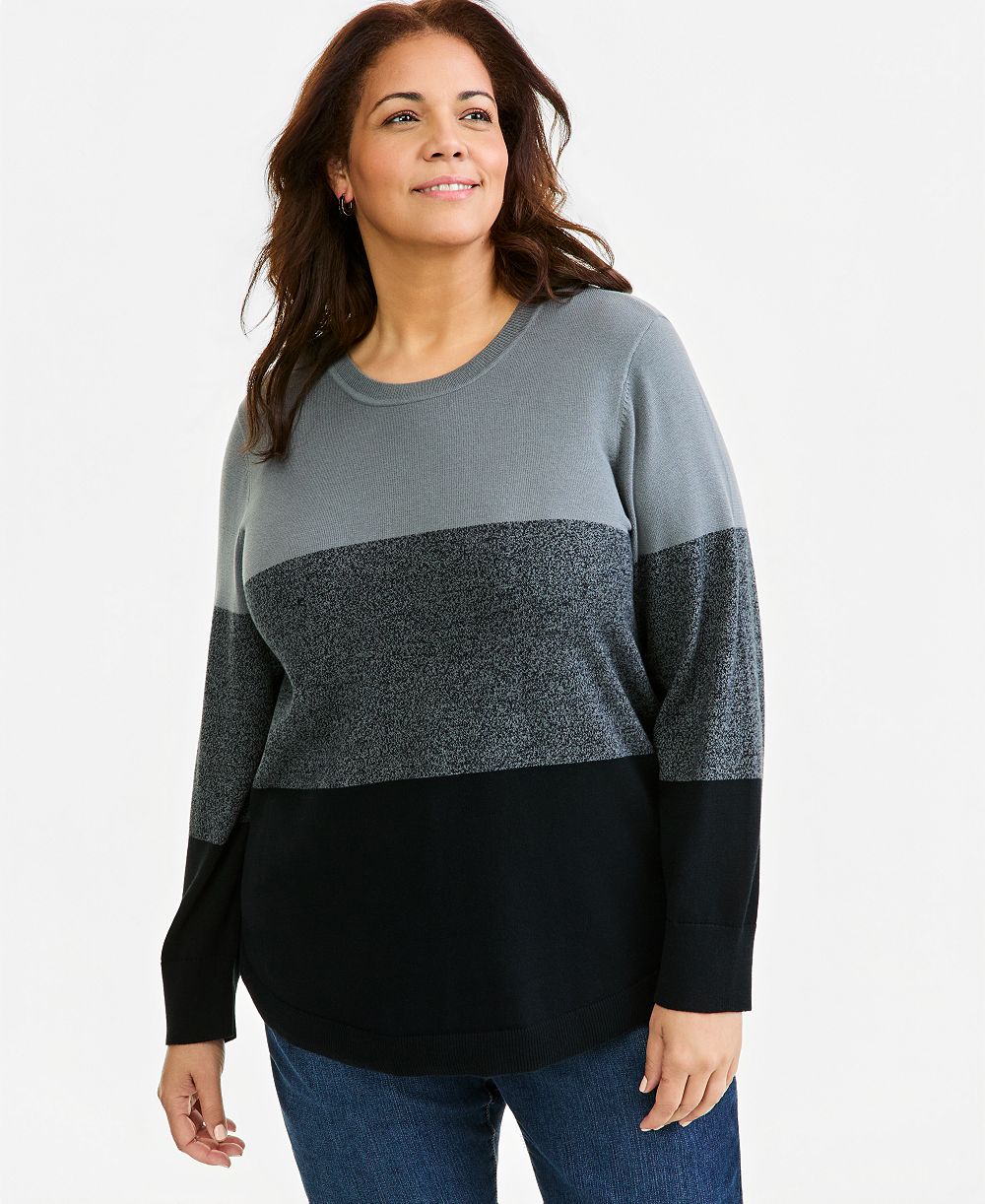 Свитер Style & Co Plus Size Colorblocked Curved-Hem