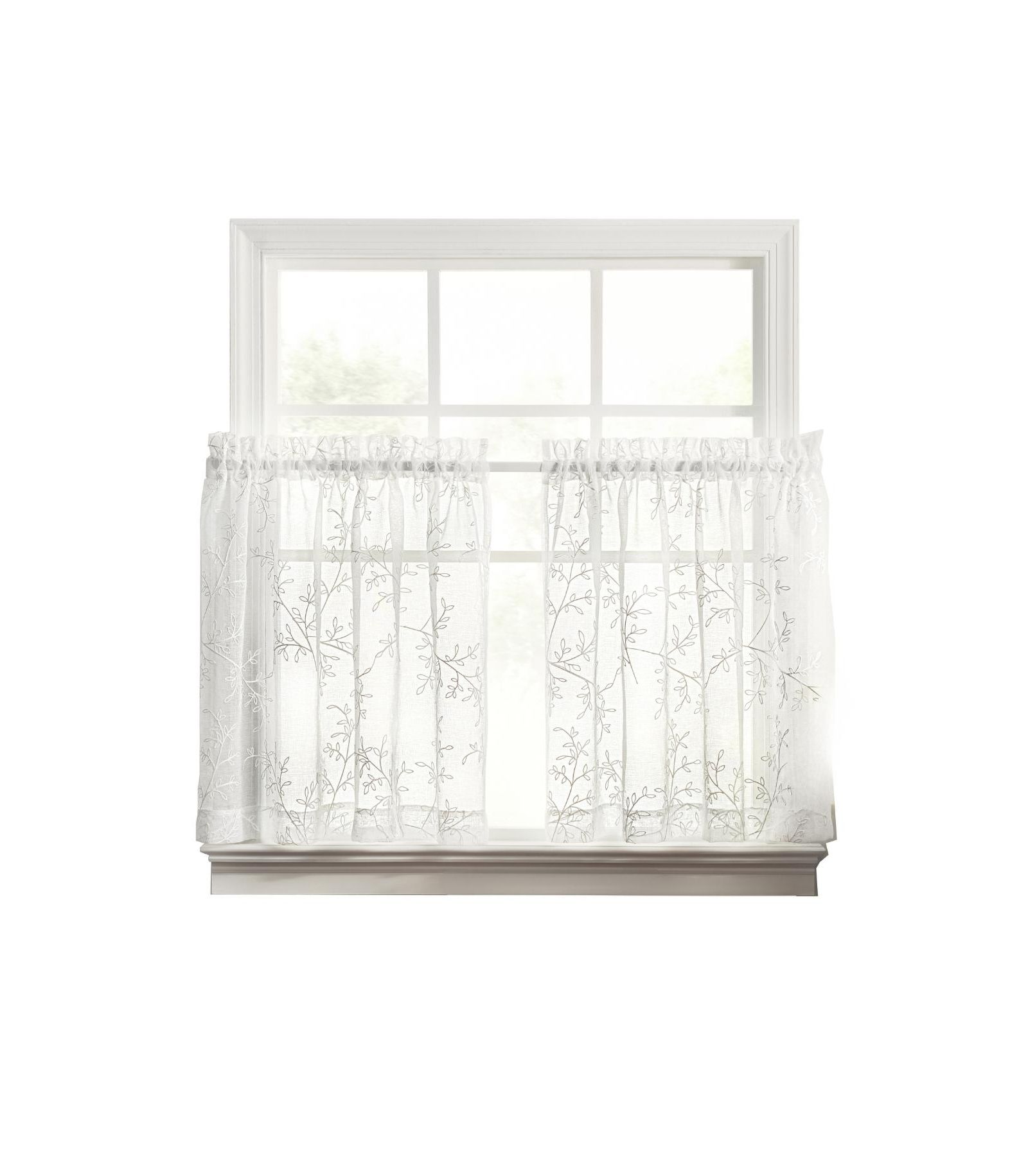 Ellis Curtain Brewster 100% Polyester Embroidered Sheer Rod Pocket Tiers 70" x 30"