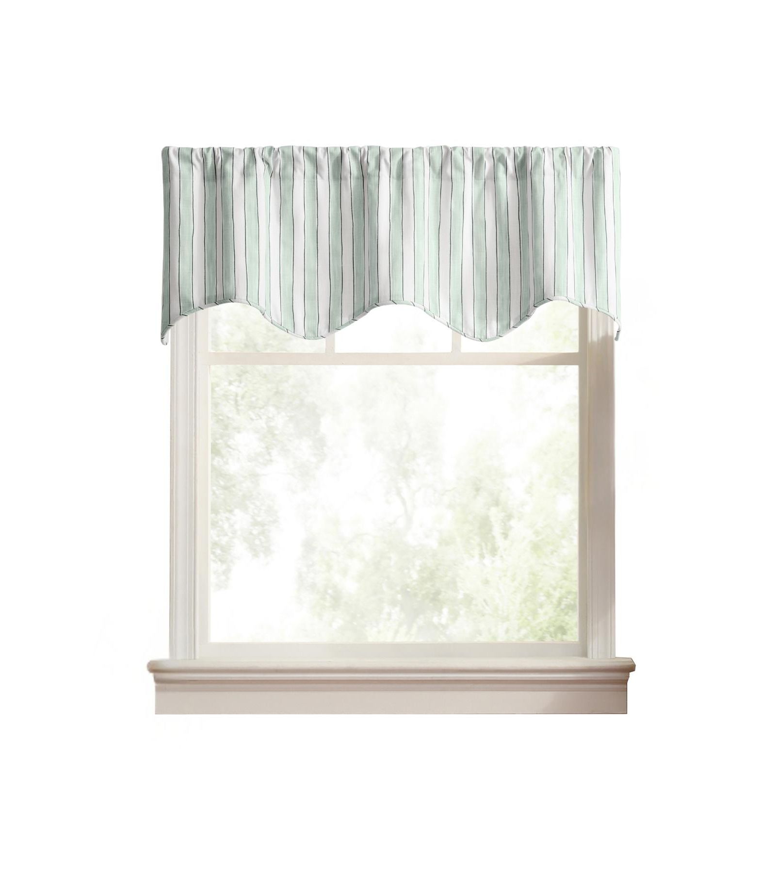 Ellis Curtain Saratoga Stripe Cotton Scallop Poly-Cotton Lined Rod Pocket Valance