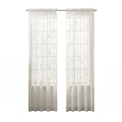 Ellis Curtain Brewster 100% Polyester Tailored Embroidered Sheer Rod Pocket Valances 70" x 15"