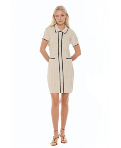 Alexia Admor Women's Cove Collared Button Down Contrast Knit Dress