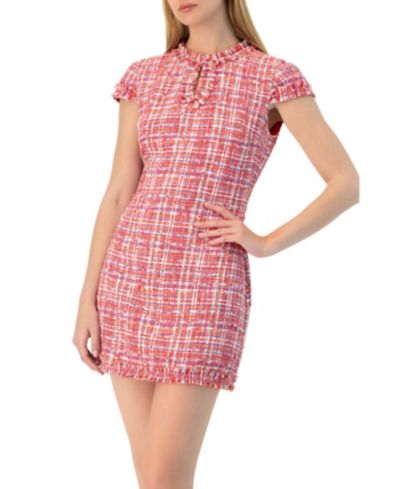 Ivonne Women's Short Tweed A-Line Dress with V-Neck Neckline