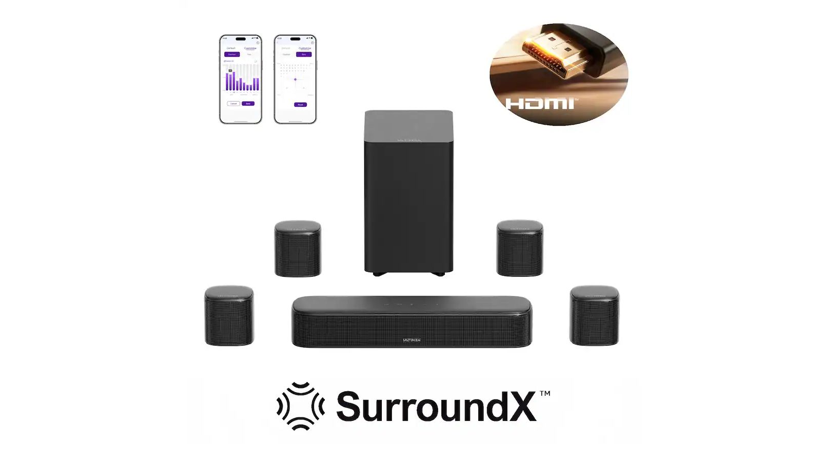 Ultimea Aura S4T 7.1-Channel Surround Sound System Soundbar with Surround Speakers and Subwoofer