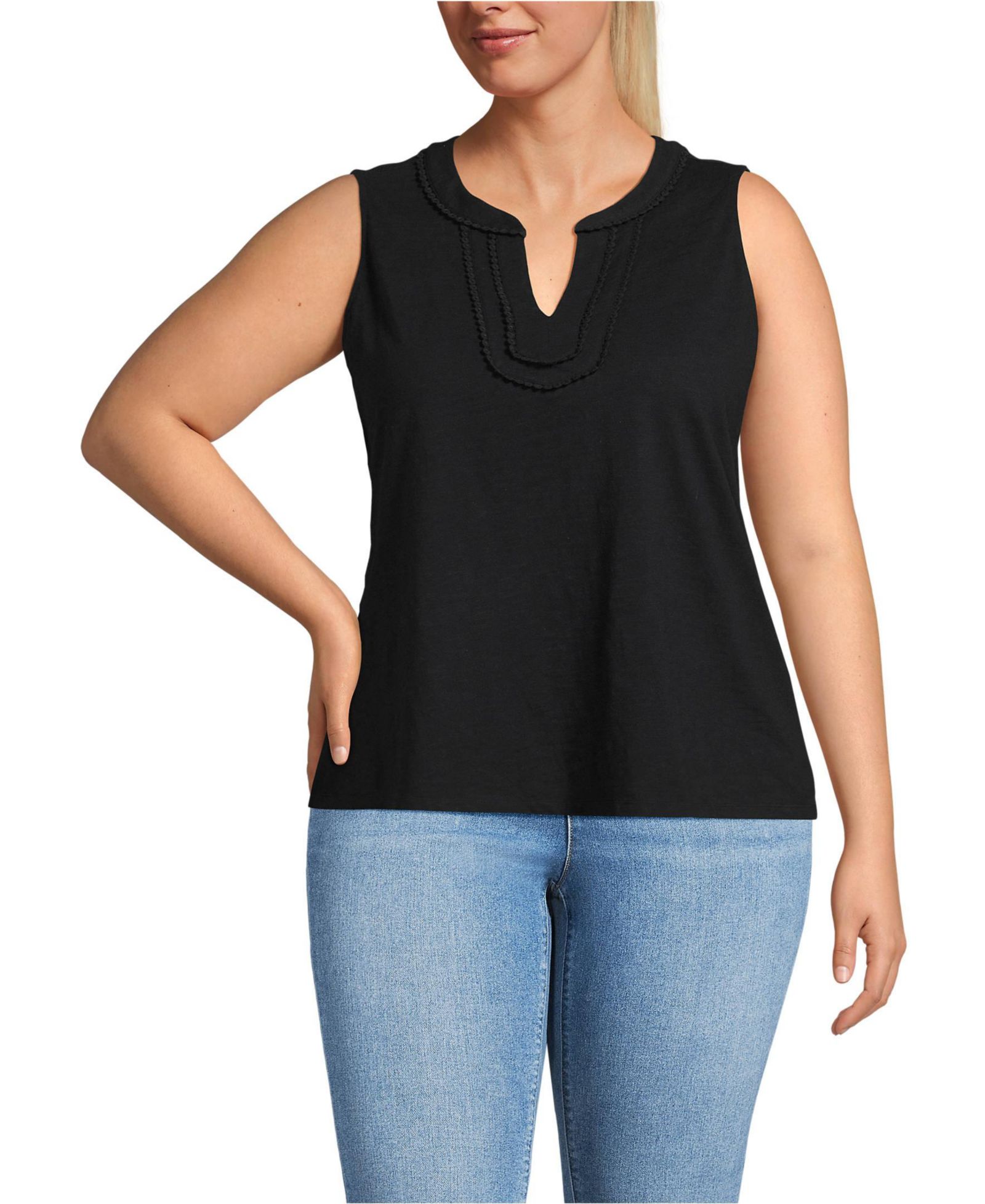 Женский майка Lands' End Plus Size Slub Decorative Trim