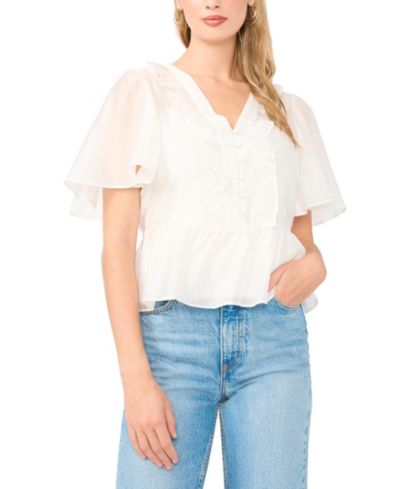 Vince Camuto Women's Flutter-Sleeve V-Neck Top