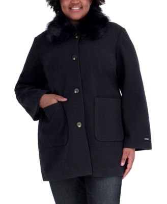 Tahari Plus Size Faux-Fur-Collar Car Coat, Created for Macy's