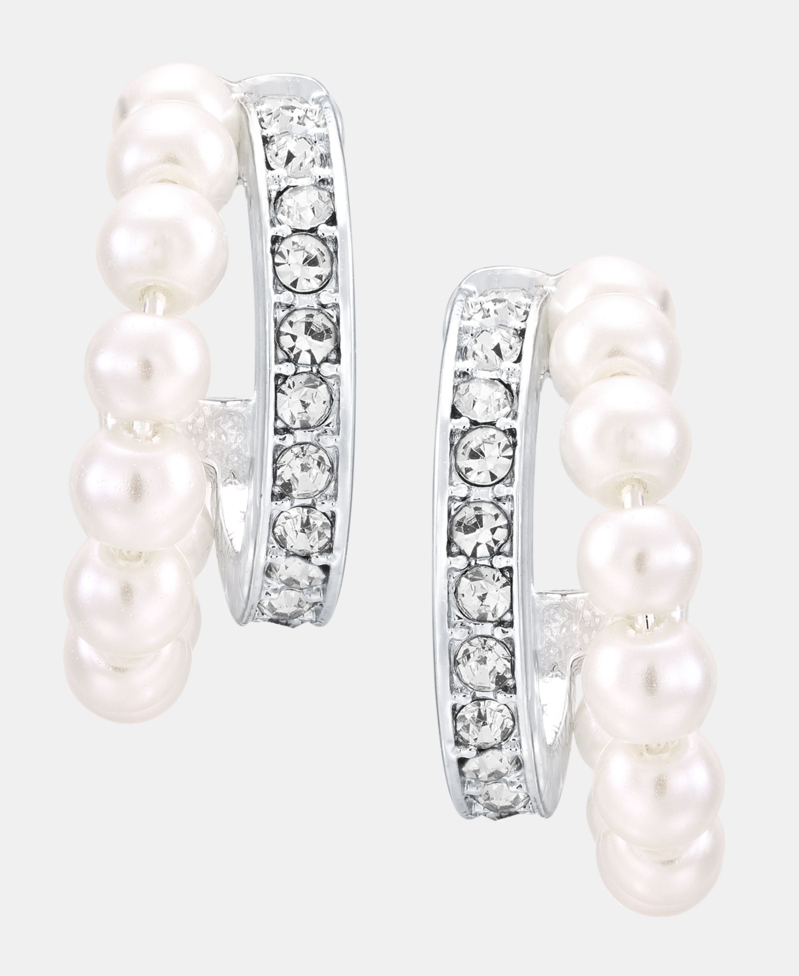 Серьги-кольца Anne Klein Silver-Tone Two-Row Imitation Pearl Huggie