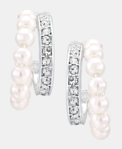 Серьги-кольца Anne Klein Silver-Tone Two-Row Imitation Pearl Huggie