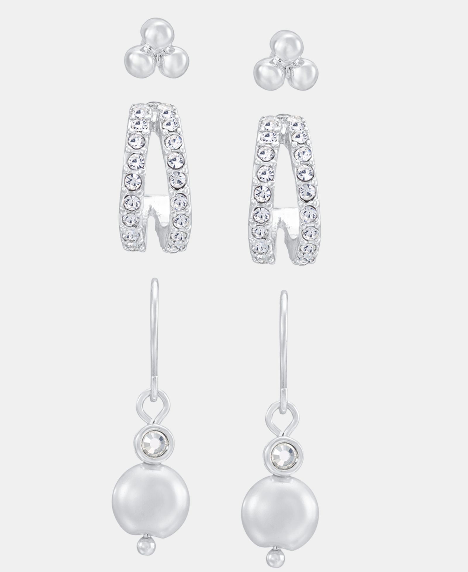 Anne Klein Silver-Tone Stud, Hoop and Drop Earrings, Set of 3